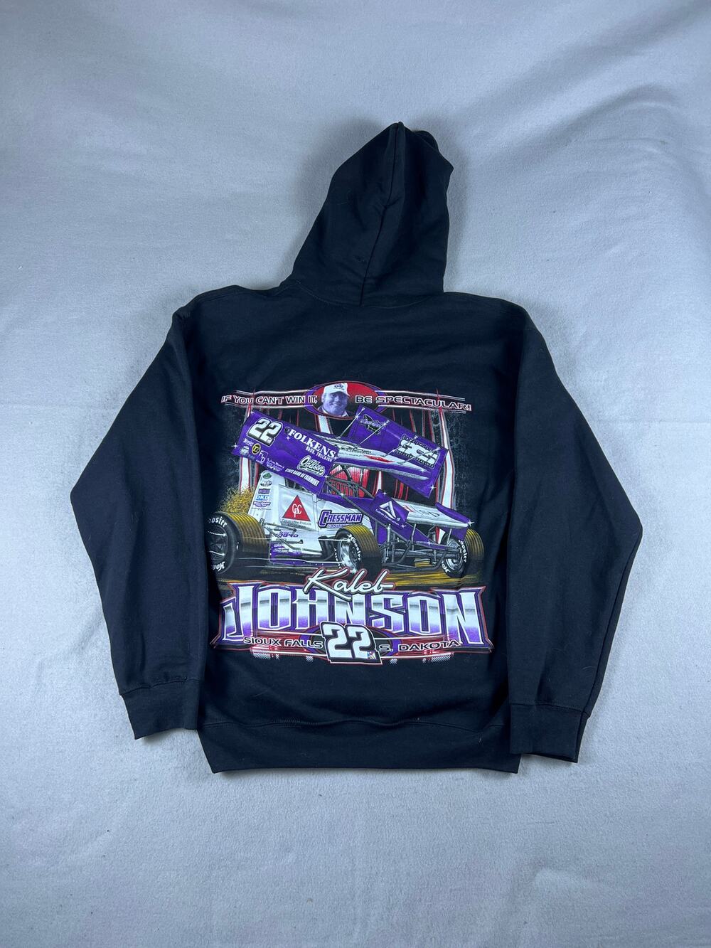 Kaleb Johnson 22 Sprint Car Racing Hoodie Mens M Black Fleece Y2K Sweatshirt
